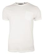 Koszulki męskie - Kremowy T-Shirt (Koszulka) z Kieszonką, Bez Nadruku -Brave Soul Męski, Okrągły Dekolt, Écru, Bawełna - miniaturka - grafika 1