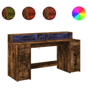 vidaXL Biurko z podświetleniem LED, przydymiony dąb, 160x55x91 cm - Biurka - miniaturka - grafika 1
