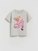 Koszulki dla dziewczynek - Reserved - Bawełniany t-shirt z nadrukiem - jasnoszary - miniaturka - grafika 1