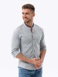 Bawełniana męska koszula SLIM FIT ze stójką szara V5 OM-SHCS-0178 rozm. XXL - Koszule męskie - miniaturka - grafika 1