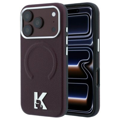 Etui KARL LAGERFELD Grained Embossed Kameoms do Apple iPhone 17 Pro/18 Pro Burgundowy