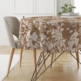 Obrus okrągły AUTUMN wzór AT12 | grzyby na jasnobrązowym tle średnica 150 cm - Obrusy i serwetki - miniaturka - grafika 1