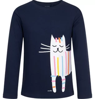 Bluzki dla dziewczynek - T-shirt z długim rękawem dla dziewczynki, z kotem kreskowym, granatowy, 2-8 lat - grafika 1