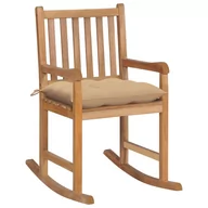 Fotele i krzesła ogrodowe - vidaXL Fotel bujany z beżową poduszką lite drewno tekowe 3062775 - miniaturka - grafika 1