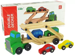 leantoys Drewniana Zielona Laweta Ciężarówka z Samochodzikami Klocki 9116-uniw - Samochody i pojazdy dla dzieci - miniaturka - grafika 1