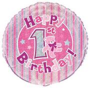 Balony i akcesoria - Balon foliowy różowy Happy Birthday na roczek - 46 cm - miniaturka - grafika 1