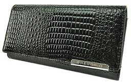 Portfel Damski Skórzany GREGORIO Długi Max Z Klamrą Lakierowany GF-100 CZARNY RFID 18,5 x 9,5 x 3,5 [cm] - Portfele - miniaturka - grafika 1