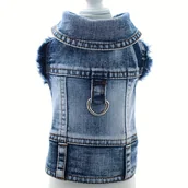 Inne - Kamizelka z dżinsu dla małych psów, styl kurtki dżinsowej z klamrą trakcyjną, wiosenna/jesienna odzież dla zwierząt domowych dla bichonów, misiów, - miniaturka - grafika 1