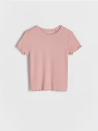 Koszulki dla dziewczynek - Reserved - Ażurowy t-shirt - pastelowy róż - miniaturka - grafika 1