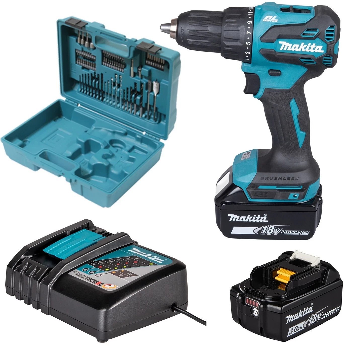 Makita DHP490RFX3 Wiertarko-wkrętarka 18 V 2 x akumulator 3 Ah