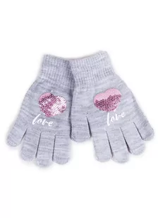 Rękawiczki Dziewczęce Pięciopalczaste Z Cekinami Love Szare 14 Cm - Rękawiczki dla dzieci - miniaturka - grafika 1