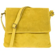 Torebki damskie - Żółta Włoska Torebka damska zamszowa listonoszka z klapą B67 żółty, złoty - miniaturka - grafika 1