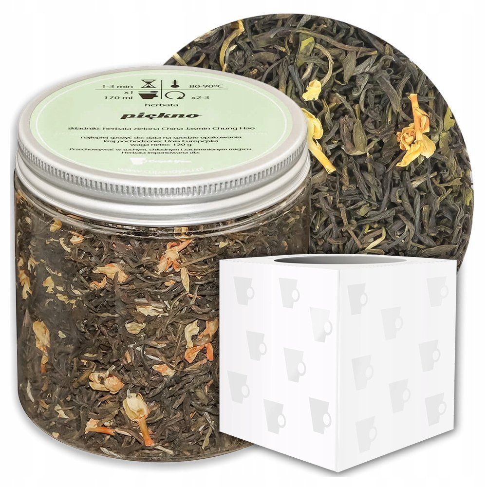Herbata zielona PIĘKNO o smaku jaśminowym z delikatną nutą cytrusów PREMIUM - herbata liściasta sypana mieszanka napar susz - gotowa na prezent upom..