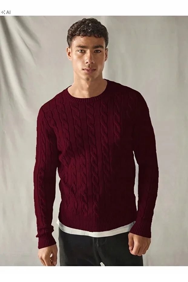 MĘSKI PLECIONY SWETER WISNIOWY W STYLU ELEGANCKIM M 5IA