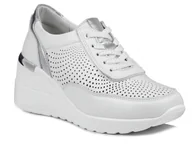 Półbuty damskie - Sneakersy damskie białe ażurowe na koturnie skórzane S.Barski LR725 -40 - miniaturka - grafika 1