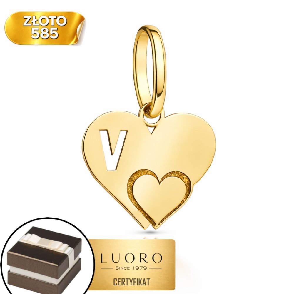 ZAWIESZKA ZŁOTA 585 14K LITERKA V Z SERDUSZKIEM 1,5 CM ELEGANCKA