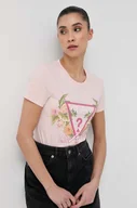 Koszulki sportowe damskie - Guess t-shirt damski kolor różowy - miniaturka - grafika 1