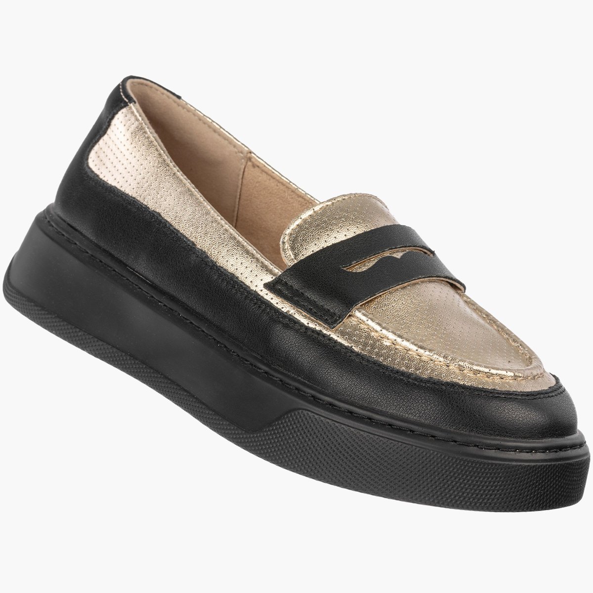 Półbuty Damskie Skórzane Buty Loafersy Platforma Czarne Cambell 37