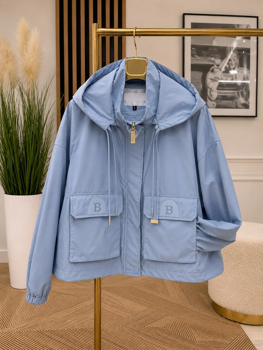 Kurtka damska na zamek PREMIUM oversize baby blue / błękitna L