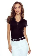 Bluzki damskie - Bluzka damska z krótkim rękawem i koronką Otylia Eldar czarna  M - miniaturka - grafika 1