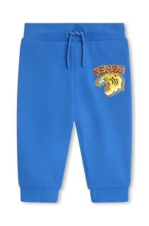 Spodnie i spodenki dla chłopców - Kenzo Kids spodnie dresowe bawełniane dziecięce kolor niebieski z nadrukiem - Kenzo kids - grafika 1