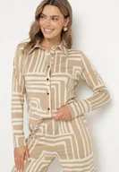 Koszule damskie - Beżowa Koszula z Wiskozą Ozdobiona Geometrycznym Wzorem Solselia - miniaturka - grafika 1