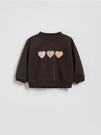 Bluzy dla dziewczynek - Reserved - Bluza z naszywkami - ciemnobrązowy - miniaturka - grafika 1