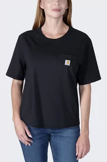 Koszulki sportowe damskie - Koszulka damska bawełniana z kieszonką Carhartt Lightweight Crewneck czarny - grafika 1