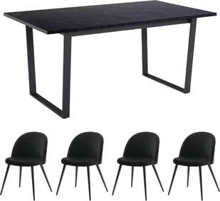 Tilst zestaw do jadalni stół stół do jadalni czarny marmurowy nadruk 90x160 4 krzesła welur czarny. - Stoły z krzesłami - miniaturka - grafika 1