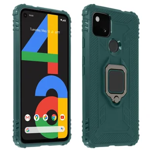 Hybrydowe, odporne na wstrząsy etui Google Pixel 4A z metalową podstawką w kształcie pierścienia, zielone - Etui i futerały do telefonów - miniaturka - grafika 1