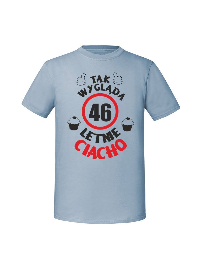 Męska koszulka z nadrukiem - 46 letnie ciacho Mineralny Błękit S