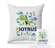 Gadżety dla niej i dla niego - ZESTAW PODUSZKA + KUBEK Prezent DINOZAURY T-REX Z DINOZAURAMI + IMIĘ 31 - miniaturka - grafika 1