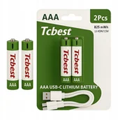 Ładowarki i akumulatory - Baterie Do Ładowania USB-C Akumulatorki AAA Litowo Jonowy 2x Bateria Kabel - miniaturka - grafika 1