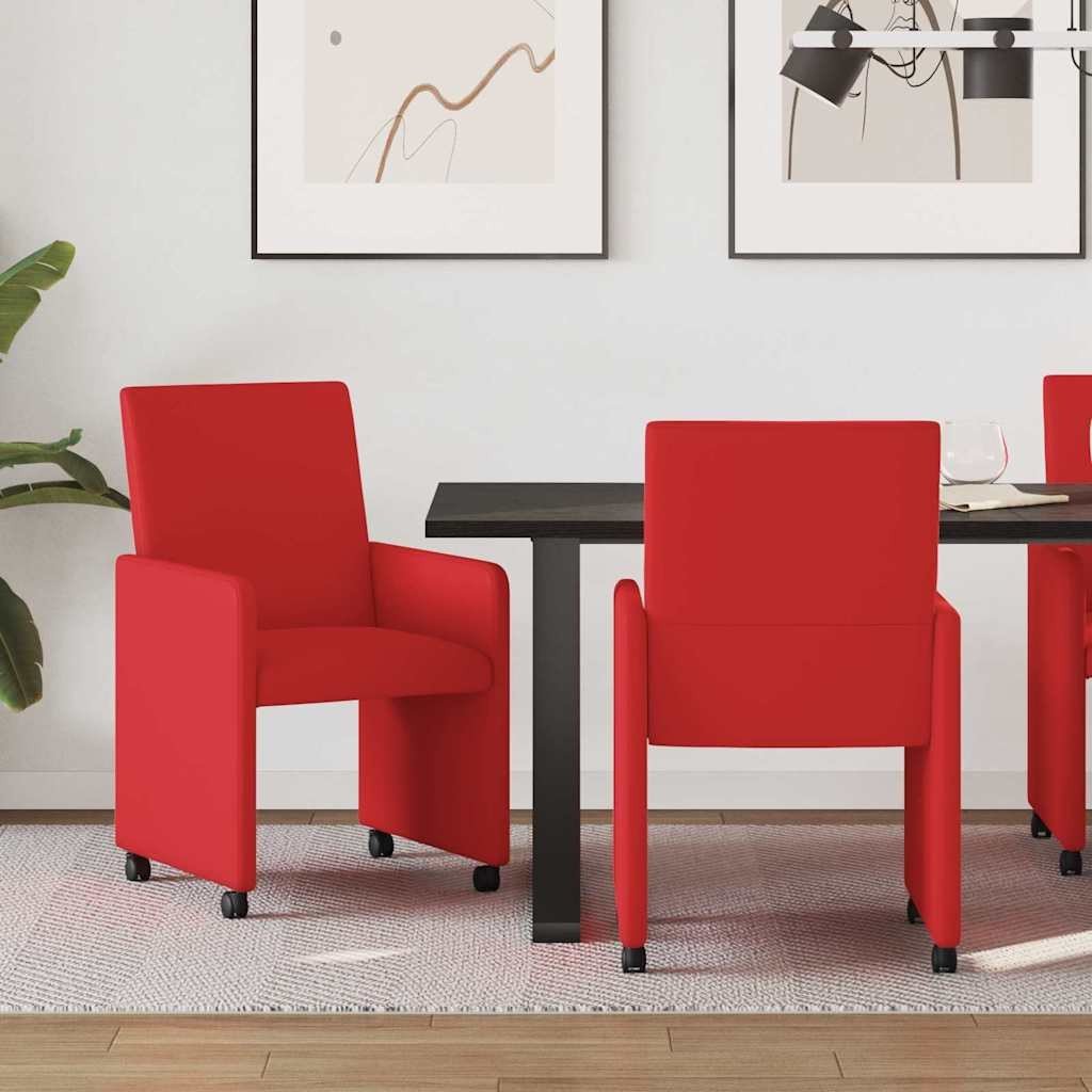 vidaXL Krzesła jadalne z kółkami 2 pcs Czerwony 57 x 66 x 94 cm