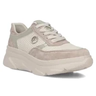 Sneakersy damskie - Sneakersy damskie buty na platformie skórzane beżowe Filippo DP6108-41 - miniaturka - grafika 1