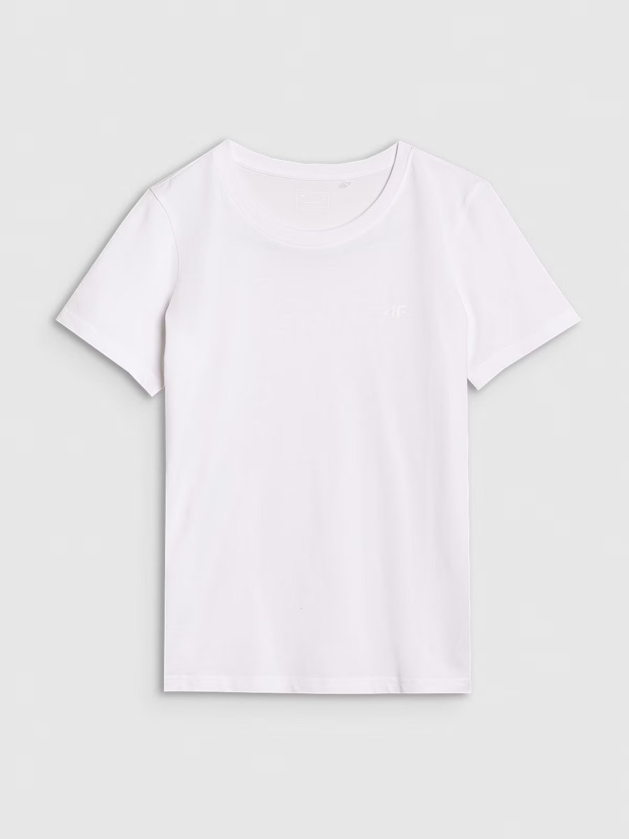 T-shirt damski bawełniany dładki 4F 4FWMM00TTSHF2356-10S Biały Roz. XS