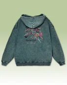 Bluzy damskie - Bluza oversize z kapturem Horse Girl Kolorowy Koń Sprana Ciemnozielony L - miniaturka - grafika 1