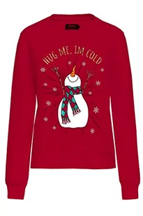 ONLY Damska bluza Onlyda Xmas L/S O-Neck SWT Sweatshirt, Urban Red/Print:Snowman, XS - Bluzy damskie - miniaturka - grafika 1