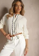 Koszule damskie - Beżowa Koszula z Bawełny z Okrągłym Dekoltem i Haftowanym Zdobieniem Gonadiel - miniaturka - grafika 1