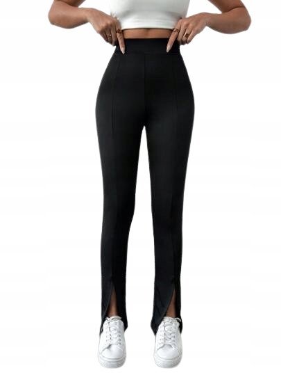 SHEIN SPODNIE CZARNE CASUAL RURKI Z ROZCIĘCIAMI NA NOGAWKACH M 1GC