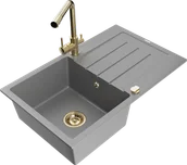 Zlewozmywaki z baterią - Mexen Bruno zlewozmywak granitowy 1-komorowy z ociekaczem i baterią kuchenną Duero, szary - 6513-71-671600-50 - miniaturka - grafika 1
