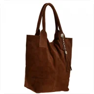 Torebki damskie - Torba worek zamszowa koniak brąz z podszewką i zamkiem - miniaturka - grafika 1