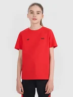 Koszulki dla dziewczynek - 4F T-shirt regular z nadrukiem dziecięcy 4F JUNIOR x Robert Lewandowski - czerwony 122 (6-7 lat) - miniaturka - grafika 1