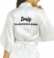 Piżamy damskie - SZLAFROK SATYNOWY BIAŁY Na Prezent NAJSŁODKSZA MAMA IMIĘ Różne Wzory - miniaturka - grafika 1