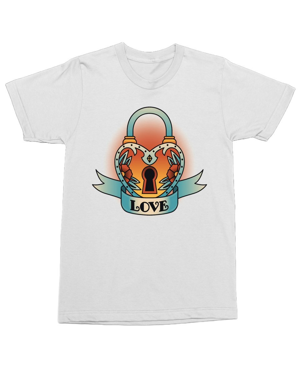 Koszulka z napisem LOVE serce kłódka Oldschool Tattoo Biała M