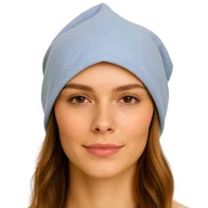 Czapki damskie - Czapka Damska Beanie Włoska Cienka Smerfetka Jednolita Niebieska - miniaturka - grafika 1