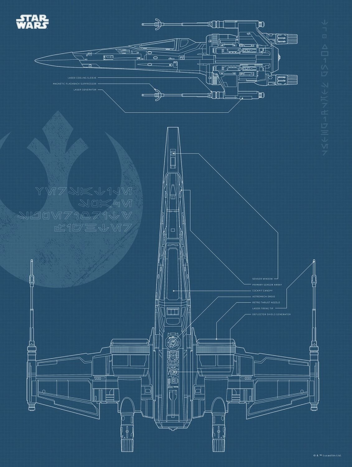 Disney plakat Plan Gwiezdnych Wojen X-Wing ciemnoniebieskim - 611685 - 30 x 40 cm