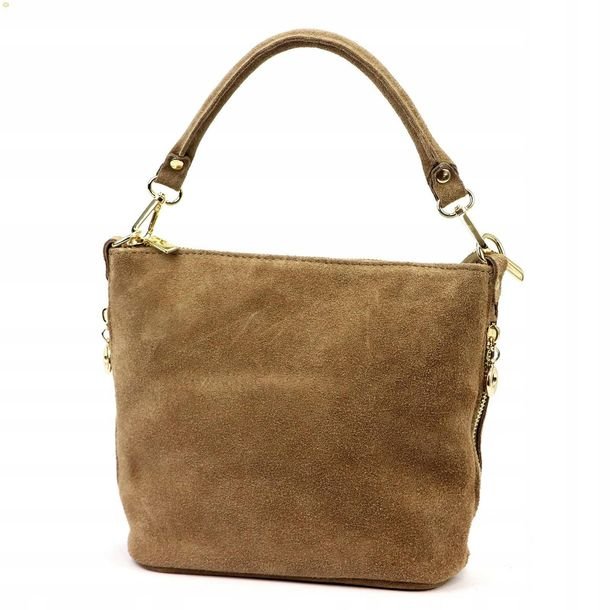 Włoska Skórzana Torebka Damska Listonoszka Borse In Pelle Zamszowa Brązowa