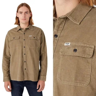 Wrangler DOUBLE FLAP POCKET Lead Grey LUŹNA BEŻOWA SZTRUKSOWA KOSZULA XL - Koszule męskie - miniaturka - grafika 1