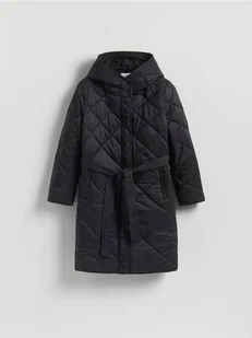 Reserved - Pikowany płaszcz z wiązaniem - czarny - Płaszcze damskie - miniaturka - grafika 1